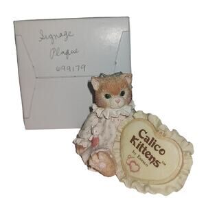 Enesco Calico Kittens Love Heart Signage Plaque 1992 #699179 Ruffle Cat Figurine